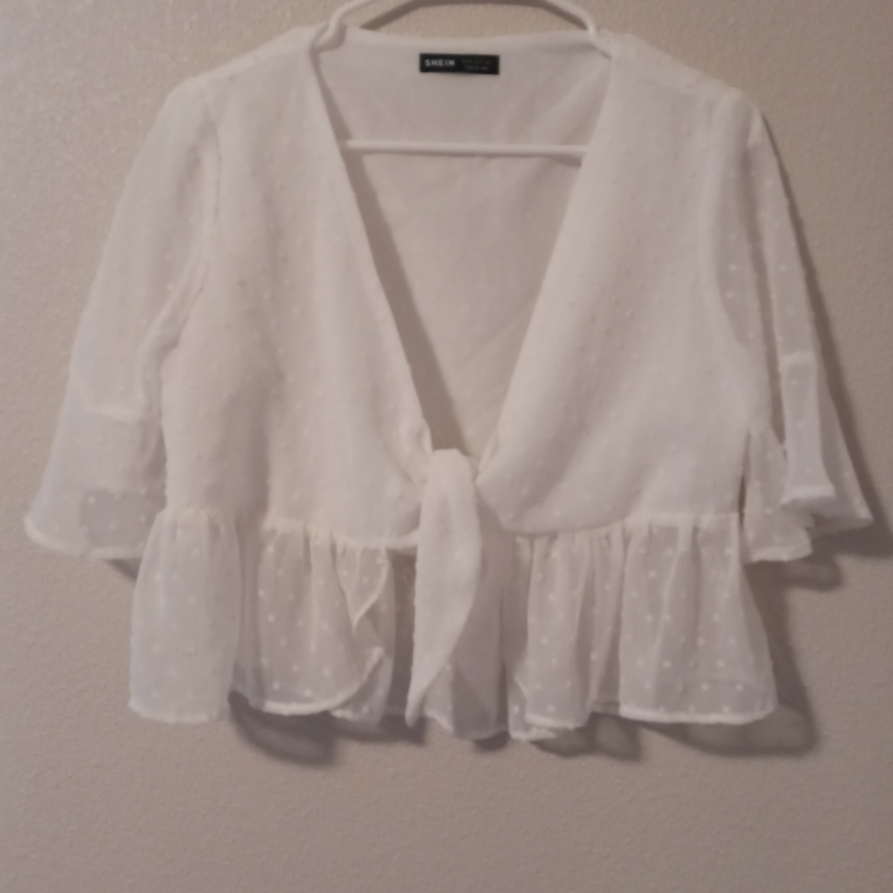 Shein White Sheer Tie-Front Blouse